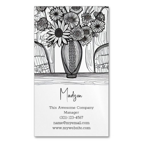 Abstract Line Drawing Floral Art Business Card Magnet