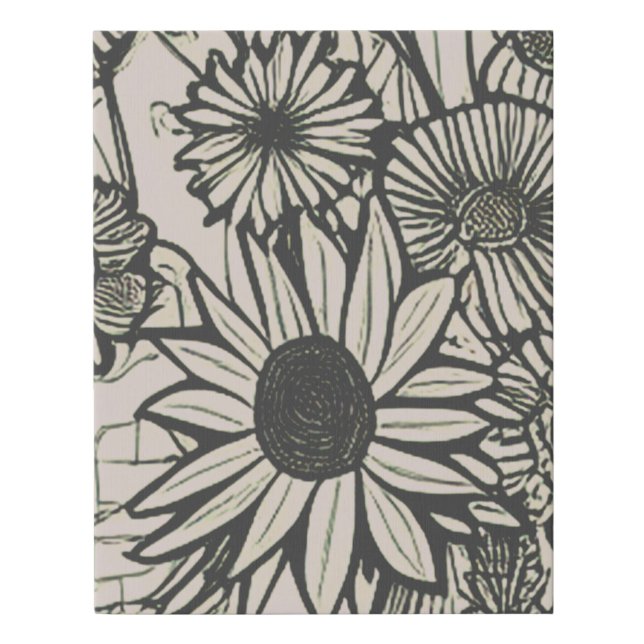 Abstract Line Drawing Floral Art Faux Canvas Print (Front)