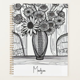 Abstract Line Drawing Floral Art Undated Planner