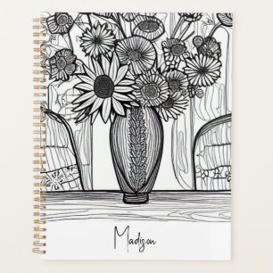 Abstract Line Drawing Floral Art Undated Planner