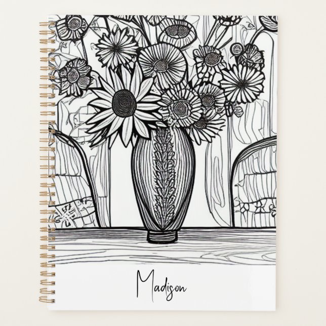 Abstract Line Drawing Floral Art Undated Planner (Front)