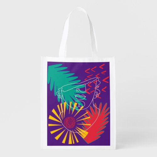 Abstract Line Female Face Illustration Grocery Bag