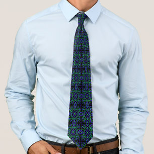 Abstract Line Pattern In Green Violet And Black Neck Tie