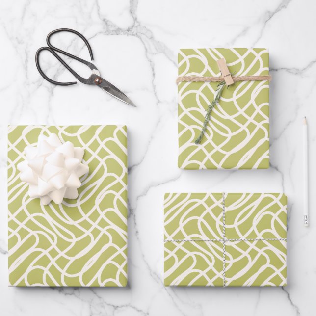 Abstract Line Pattern Lime Green Wrapping Paper Sheets (Front)