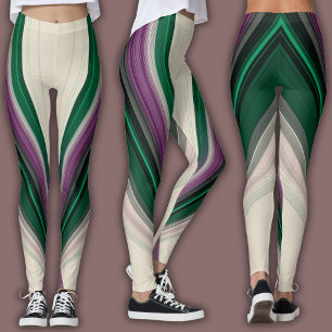Abstract Line Pattern Purple & Teal Leggings