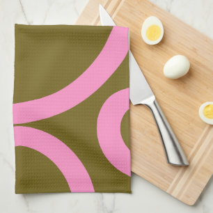 Abstract Line Pink And Olive Green Kitchen Towel