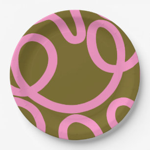 Abstract Line Pink And Olive Green Paper Plates