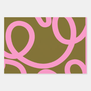 Abstract Line Pink And Olive Green Wrapping Paper Sheets