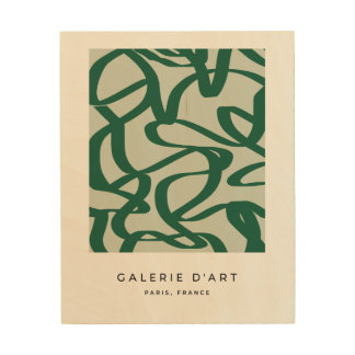 Abstract Line Sage Green Brush Strokes Wood Wall Art