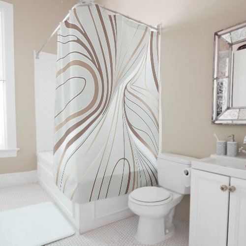 Abstract line white and taupe colours shower curtain