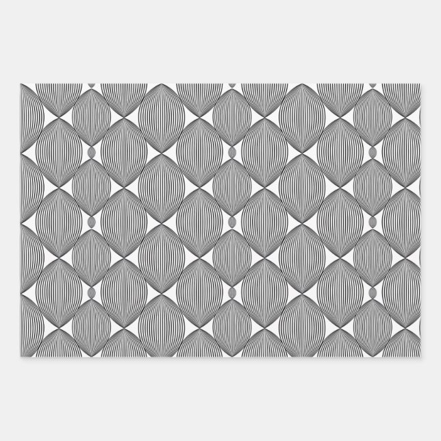 Abstract linear black and white repeated pattern wrapping paper sheets (Front)