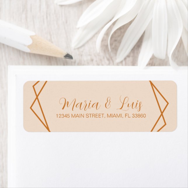 Abstract Linear Earthy Terracotta Tan Wedding  Label (Insitu)