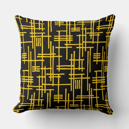 Abstract Lines 120923 _ Amber on Black Throw Pillow