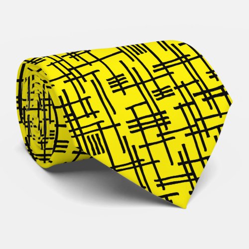 Abstract Lines 120923 _ Black on Bright Yellow Neck Tie