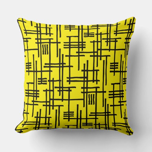 Abstract Lines 120923 _ Black on Bright Yellow Throw Pillow