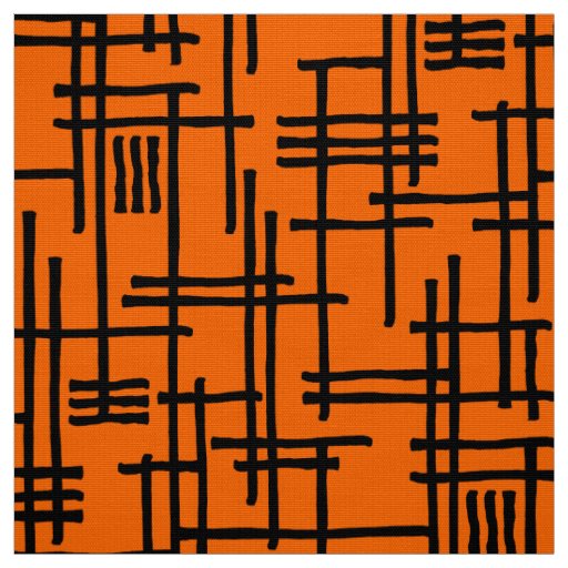 Abstract Lines 120923 - Black on Orange Fabric