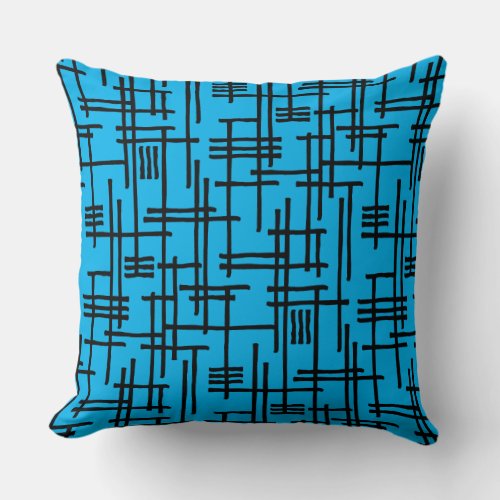 Abstract Lines 120923 _ Black on Sky Blue Throw Pillow