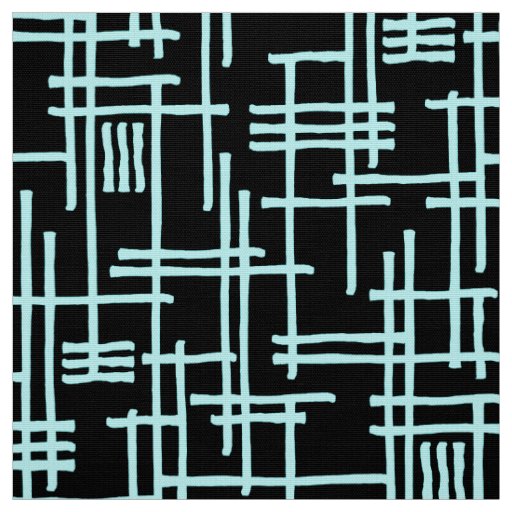 Abstract Lines 120923 - Ice Blue on Black Fabric