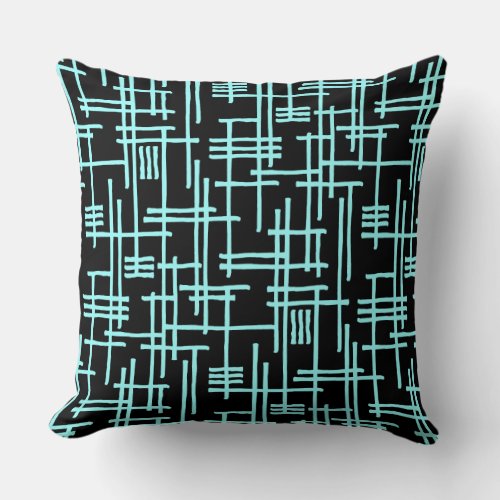 Abstract Lines 120923 _ Ice Blue on Black Throw Pillow