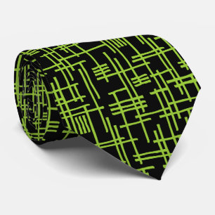 Abstract Lines 120923 - Martian Green on Black Neck Tie