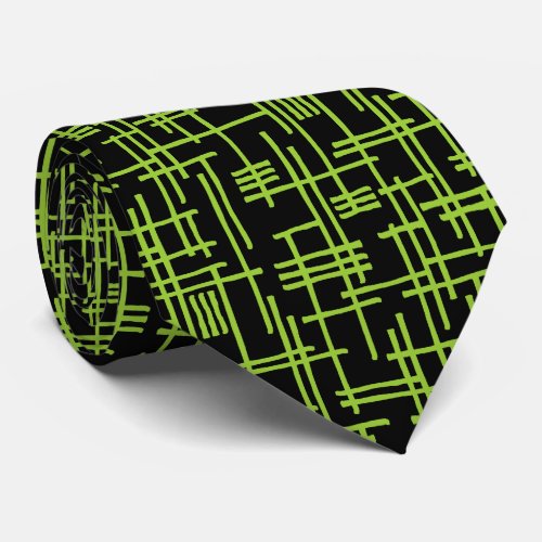 Abstract Lines 120923 _ Martian Green on Black Neck Tie