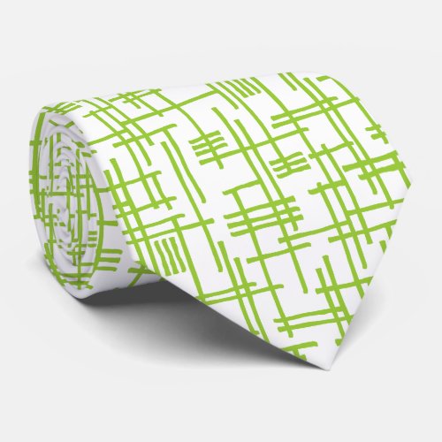 Abstract Lines 120923 _ Martian Green on White Neck Tie