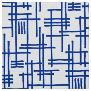 Abstract Lines 120923 - Navy Blue on White Fabric