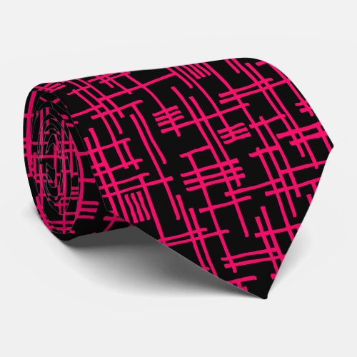 Abstract Lines 120923 _ Neon Red on Black Neck Tie