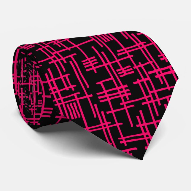 Abstract Lines 120923 - Neon Red on Black Neck Tie (Rolled)