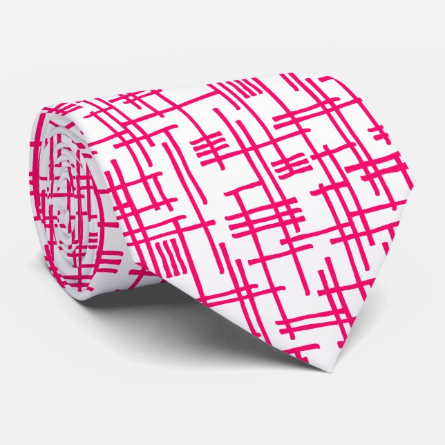 Abstract Lines 120923 - Neon Red on White Neck Tie (Rolled)