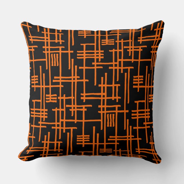 Abstract Lines 120923 - Orange on Black Throw Pillow (Front)