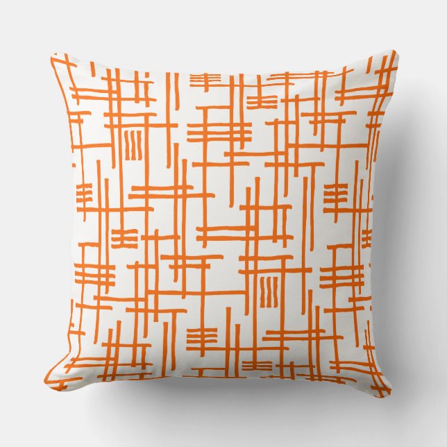 Abstract Lines 120923 - Orange on White Throw Pillow (Front)