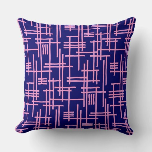 Abstract Lines 120923 _ Pink on Dark Blue Throw Pillow