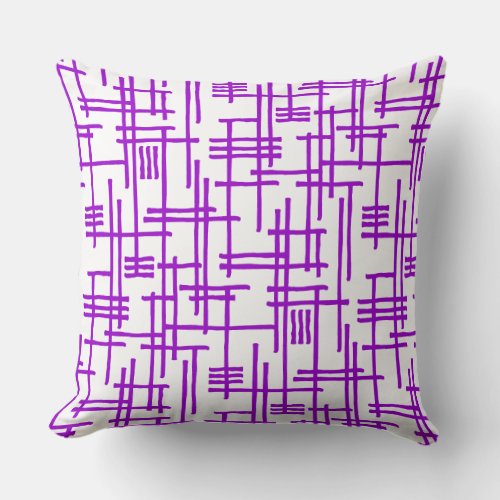 Abstract Lines 120923 _ Purple on White Throw Pillow