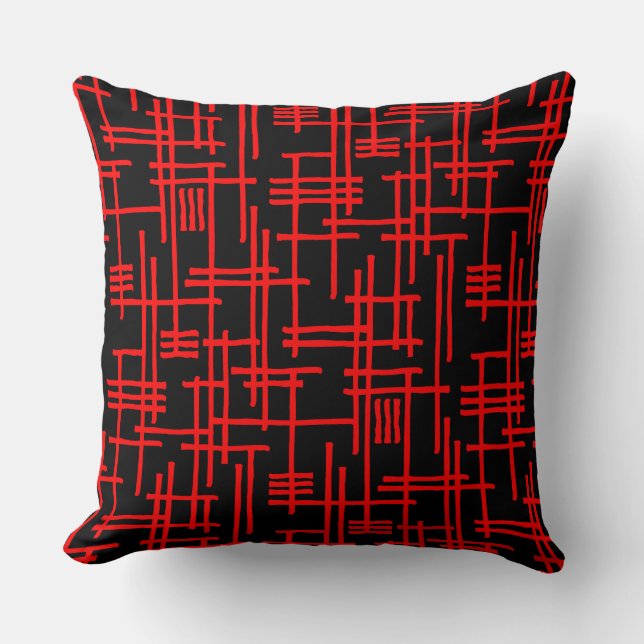Abstract Lines 120923 - Red on Black Throw Pillow (Front)