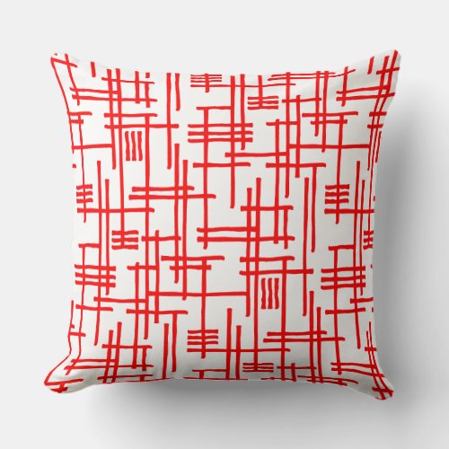 Abstract Lines 120923 _ Red on White Throw Pillow