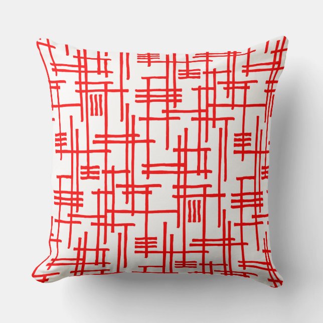 Abstract Lines 120923 - Red on White Throw Pillow (Front)