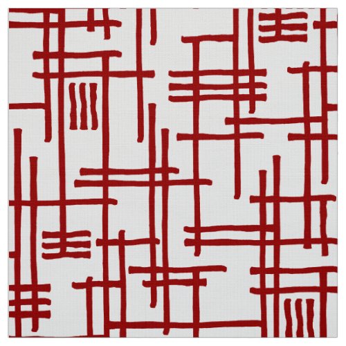 Abstract Lines 120923 _ Ruby Red on White Fabric