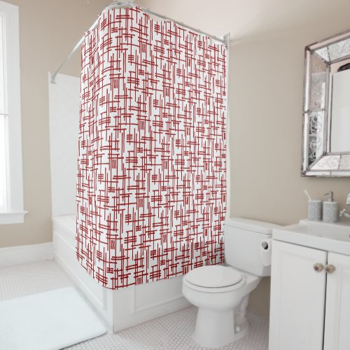 Abstract Lines 120923 _ Ruby Red on White Shower Curtain