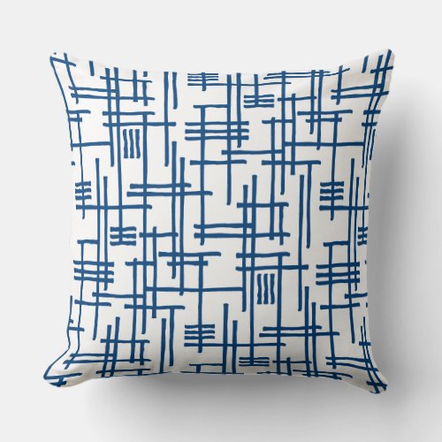 Abstract Lines 120923 _ Shibori Blue on White Throw Pillow