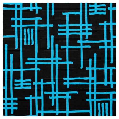 Abstract Lines 120923 _ Sky Blue on Black Fabric