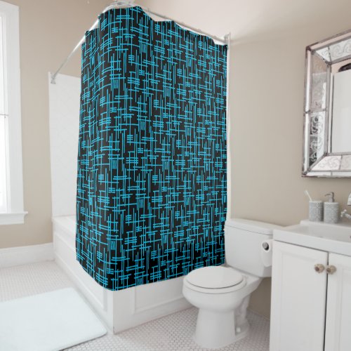 Abstract Lines 120923 _ Sky Blue on Black Shower Curtain
