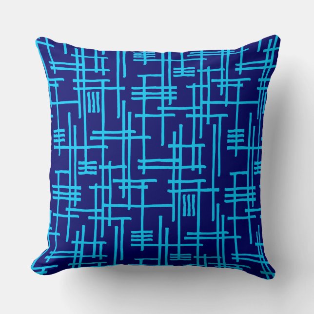 Abstract Lines 120923 - Sky Blue on Dark Blue Throw Pillow (Front)