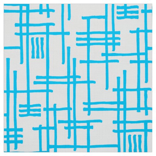 Abstract Lines 120923 - Sky Blue on White Fabric