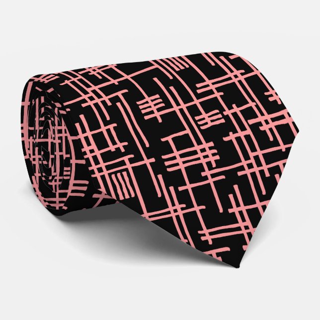 Abstract Lines 120923 - Soft Pink on Black Neck Tie (Rolled)