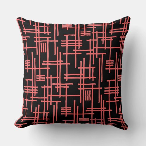 Abstract Lines 120923 _ Tropical Pink on Black Throw Pillow