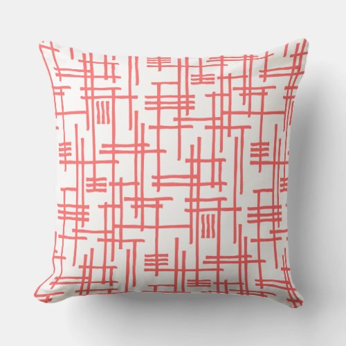 Abstract Lines 120923 _ Tropical Pink on White Throw Pillow