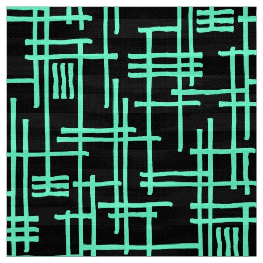Abstract Lines 120923 - Turquoise on Black Fabric
