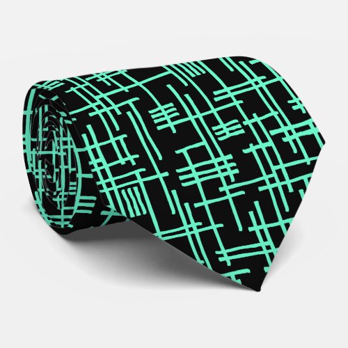 Abstract Lines 120923 _ Turquoise on Black Neck Tie