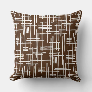 Abstract Lines 120923 - White on Brown Throw Pillow